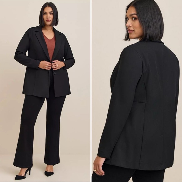 Torrid Long Line Blazer Studio Luxe knit Fabric Long Sleeve Stretch Black Lined - Picture 3 of 7